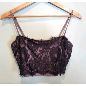 Intimately Free People Black Lace Over Gray Stretch Cami Crop Top Gothic Sz XS/S